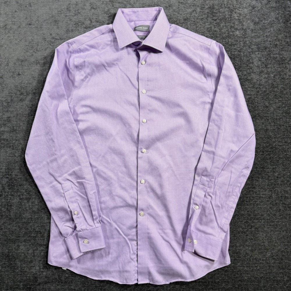 Michael Kors Mens 16 34/35 Regular Fit Airsoft Cotton Purple Dress Shirt NonIron